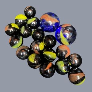 19 Vintage "Black Panther" or "Michelangelo" Swirls Glass Marbles